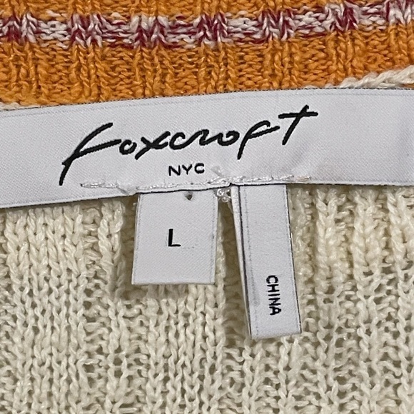 Foxcroft Women Knit Vest Size Large White Nico Striped Open Front Longline Boho - Picture 8 of 13